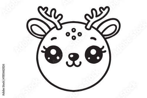 Cute cartoon reindeer face line art