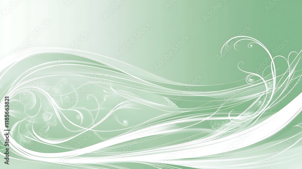 Abstract Green Background With White Floral Swirls Abstract Green Background With White Floral Swirls