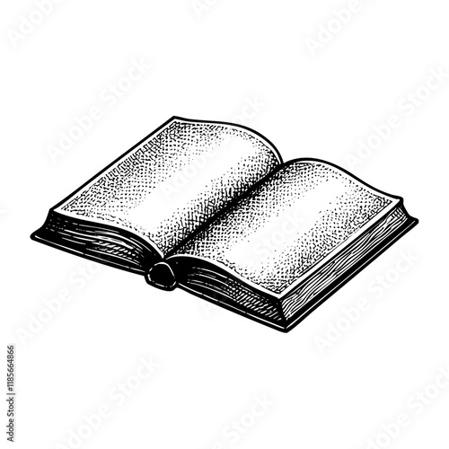 open book sketch engraving black and white outline. Scratch board imitation.

