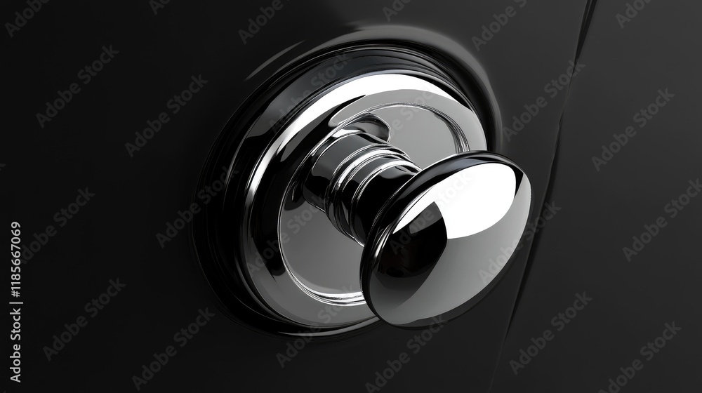 Chrome door handle knob with a modern design showcasing safety and security features in a minimalist setting. Chrome door handle knob with a modern design showcasing safety and security features in a minimalist setting.