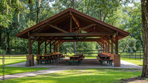 Shaded Picnic Area: Covered pavilions with picnic tables, offering a peaceful, shaded space for family outings, picnics, and group gatherings in the great outdoors.
