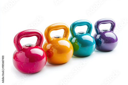 Set of kettlebells in different weights on a white background photo