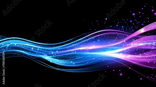 Dynamic Neon Waves with Sparkling Effects on Black Background - made with Generative AI