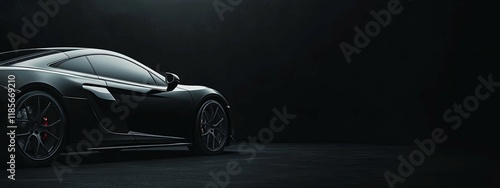 Black generic unbranded luxury sport car on a black background, banner