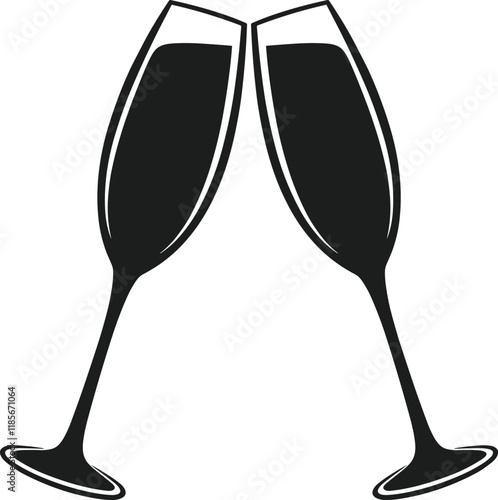 Champagne Glasses Clinking - Minimalist Silhouette Vector Illustration