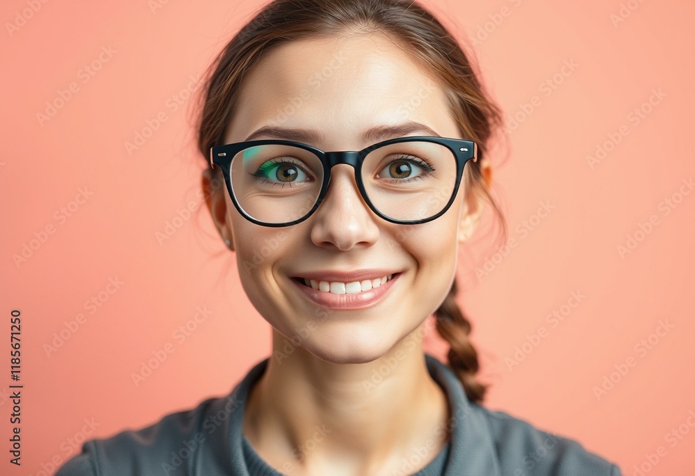 Fototapeta premium Smiling female portrait with glasses in a studio setting