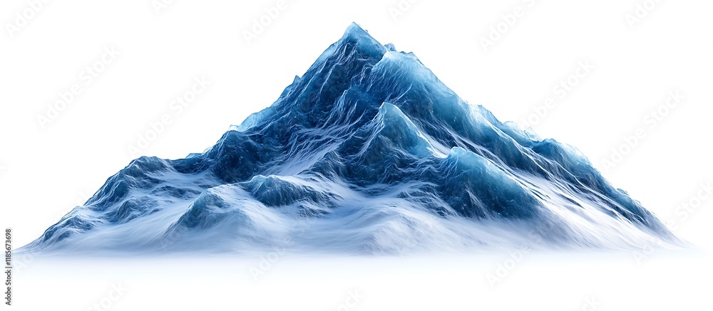 A majestic blue ice mountain peak, with snow-covered ridges, isolated on a clean white background, highlighting its natural beauty. A majestic blue ice mountain peak, with snow-covered ridges, isolated on a clean white background, highlighting its natural beauty.