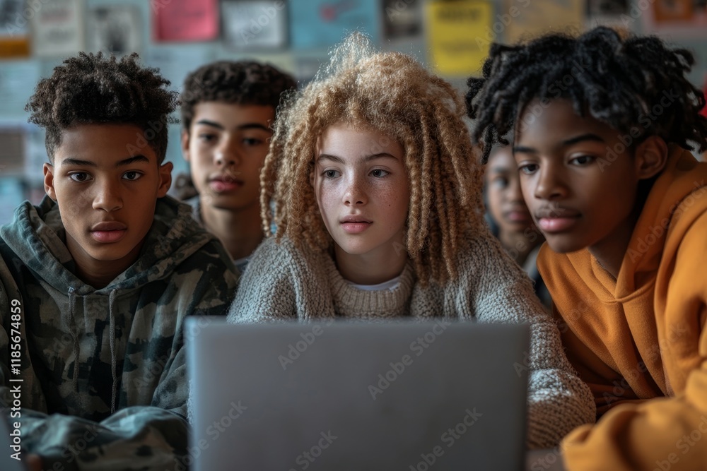 Group of high school students cooperate while learning together at school. Generative AI Group of high school students cooperate while learning together at school. Generative AI
