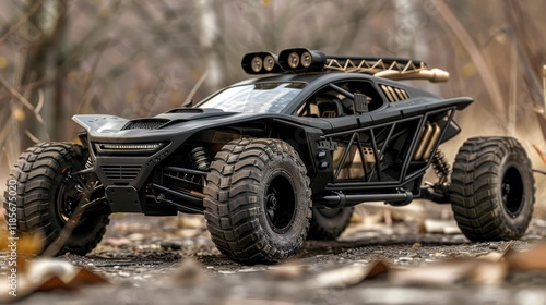 Concept car in black, built for extreme driving. Fast car with gold details, a powerful sport model.