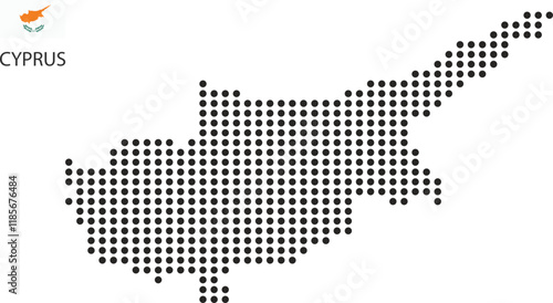 Cyprus black dotted map with its country flag detailed map