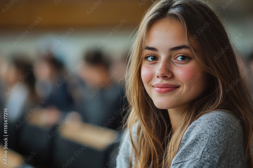 custom made wallpaper toronto digitalHappy female college student in lecture hall looking away. Generative AI