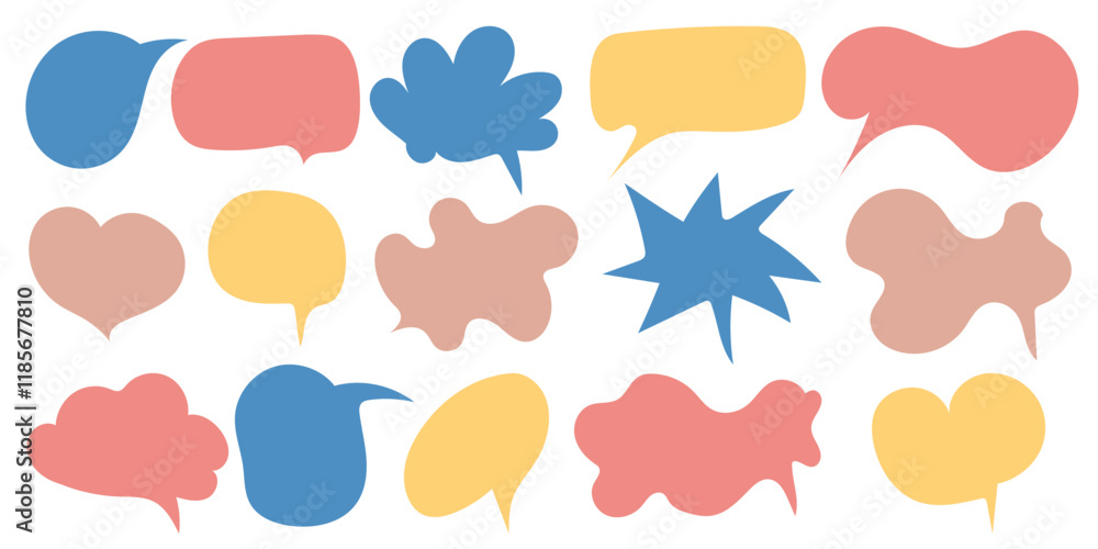 Fototapeta premium Set of speech bubbles, vector flat style, hand drawn, muted colors, icons