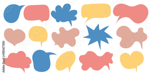 Set of speech bubbles, vector flat style, hand drawn, muted colors, icons