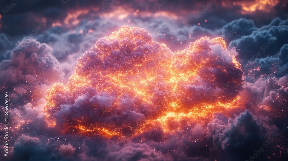 Fototapeta premium A vibrant, glowing cloud formation amidst a colorful sky, evoking a sense of wonder and imagination.