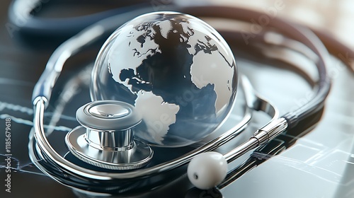stethoscope on glass globe-Usa-sink planet