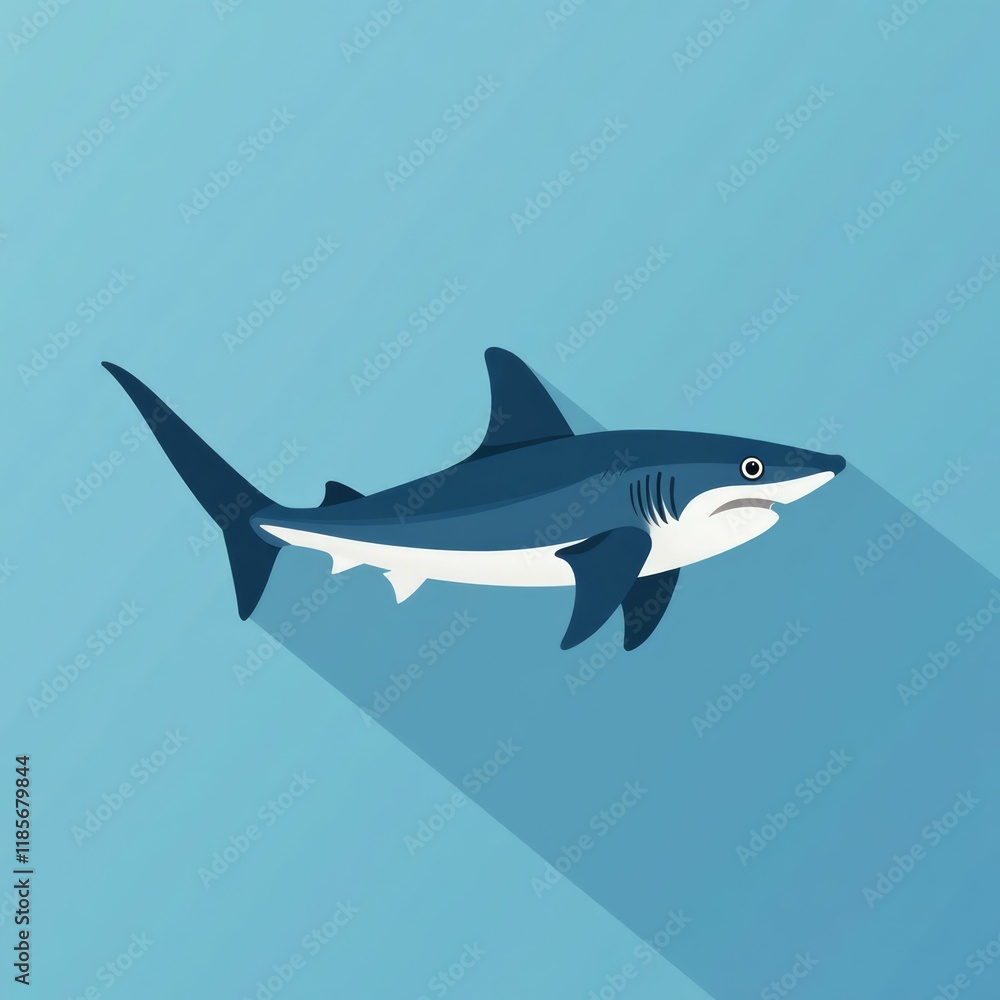 Obraz premium A stylized blue shark swims in the ocean