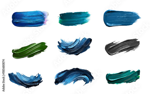 oil paint brush stroke set on white and transparent background