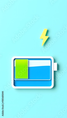 Battery Charging Icon: Paper Cutout Style on Blue Background


 photo