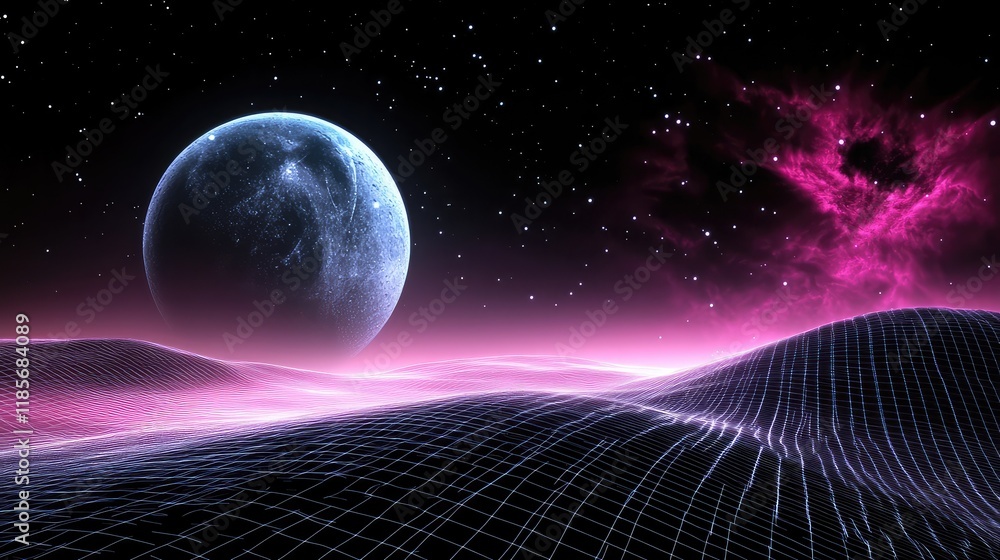 Abstract futuristic landscape with glowing grids and holographic elements, symbolizing innovation and smart technology, with copy space Abstract futuristic landscape with glowing grids and holographic elements, symbolizing innovation and smart technology, with copy space