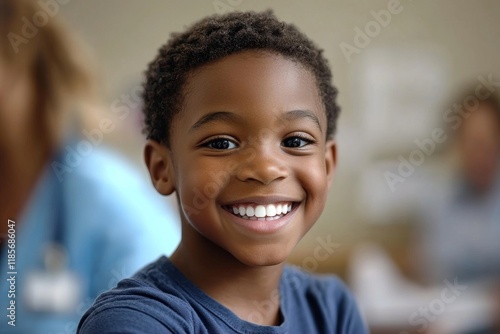 Wallpaper Mural Smiling black boy receiving vaccine at pediatrician's office. Generative AI Torontodigital.ca