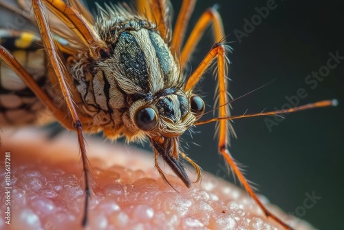 Extreme Closeup Of A Mosquito Feeding On Skin photo