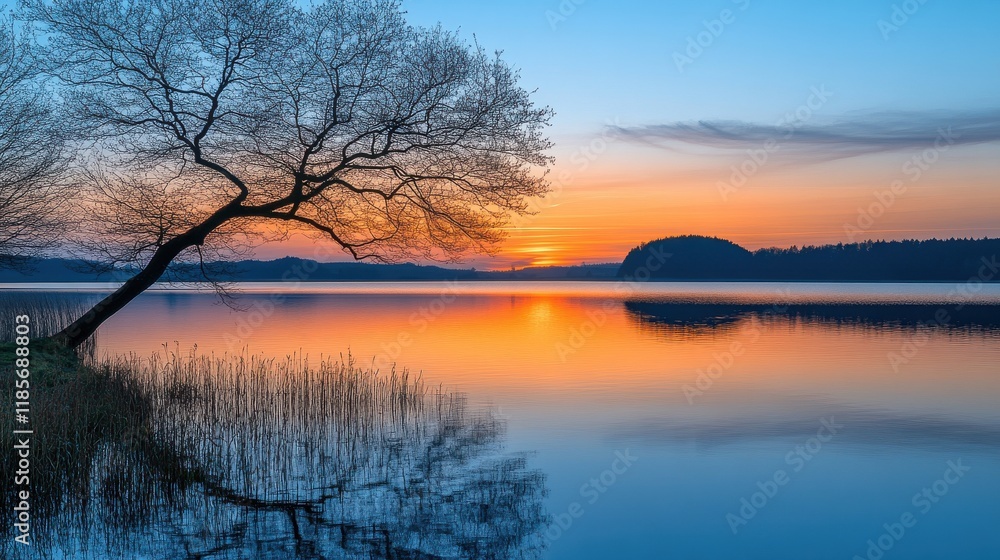 Serene German Countryside at Dusk with Animated Birds Perched Serene German Countryside at Dusk with Animated Birds Perched