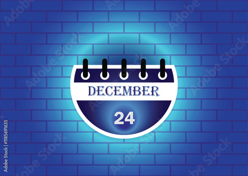 A stylized calendar page showing December 24th, highlighted against a blue brick wall background. The design is clean and modern, ideal for various applications needing a date display.