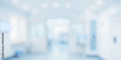 Blurred hospital interior background, modern clinic hallway with bright light, soft white walls, clean medical environment, empty corridor, blurry medical, professional clinic interior