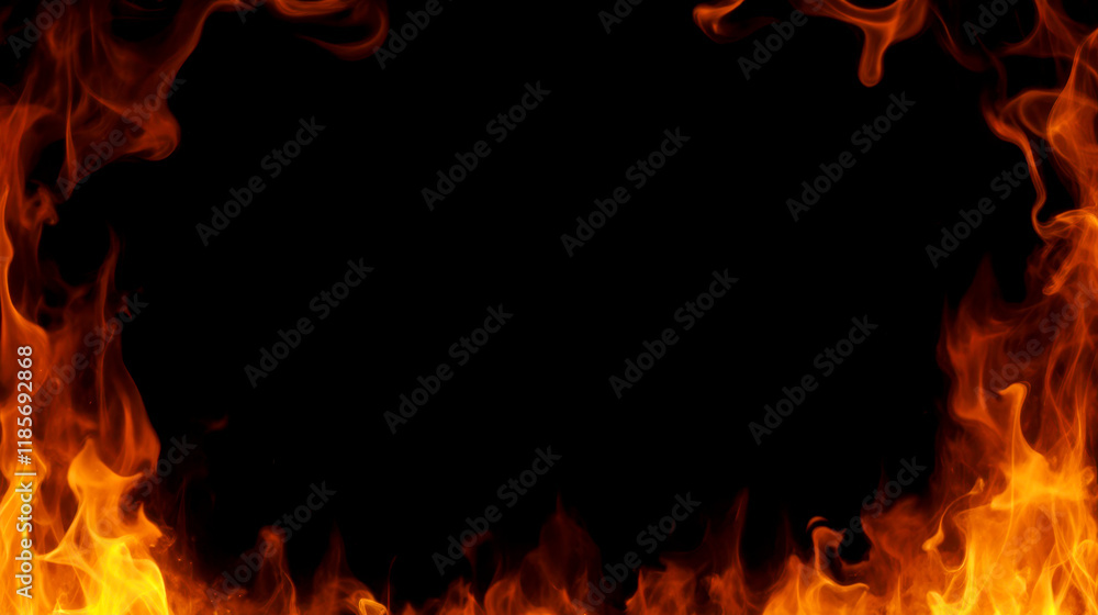 Flame on black background. Realistic isolated fire effect for decoration and covering on black background. Flame on black background. Realistic isolated fire effect for decoration and covering on black background.