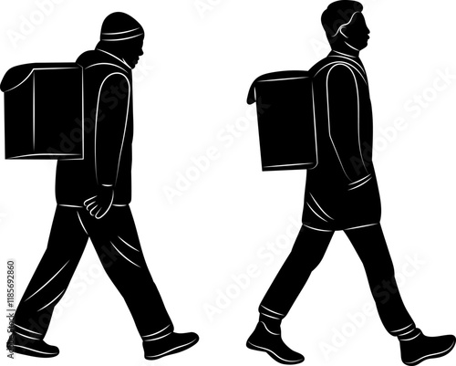silhouette couriers go on a white background vector