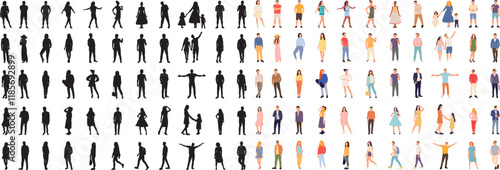 set of people in different poses, collection on white background vector