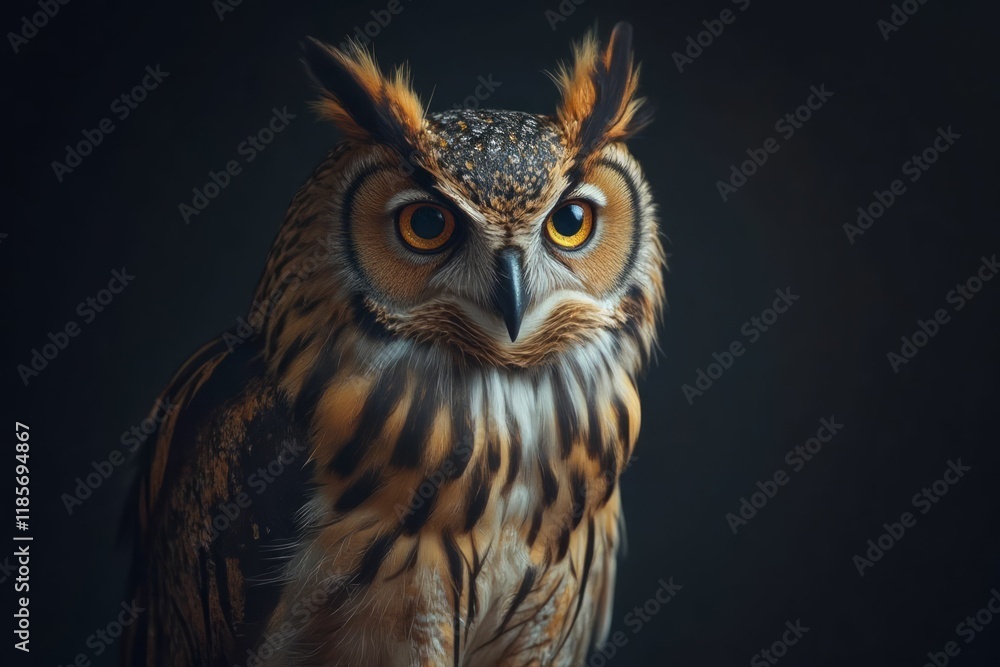 Obraz premium Majestic Owl Portrait Against Dark Background