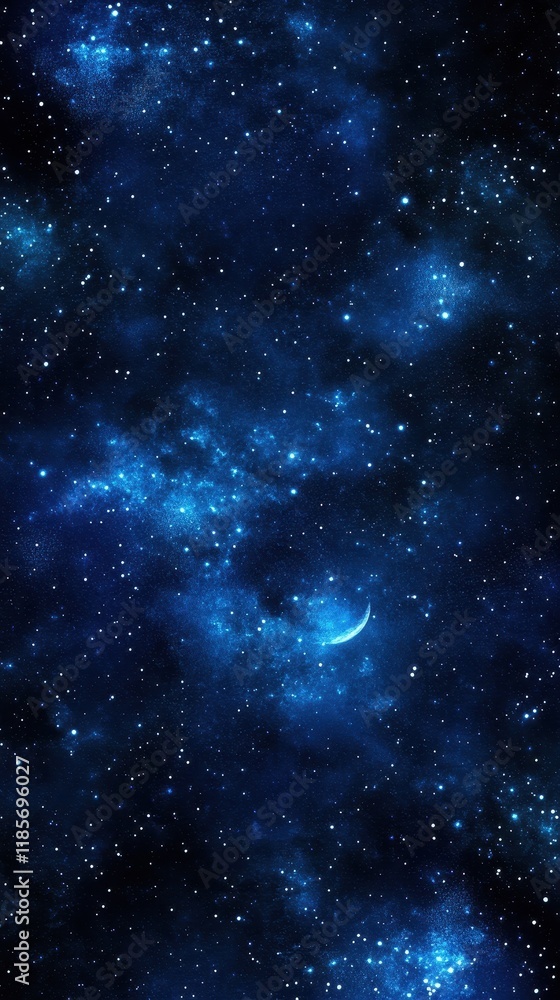 Obraz premium Night Sky Crescent Moon Stars Nebula Cosmic Wonder