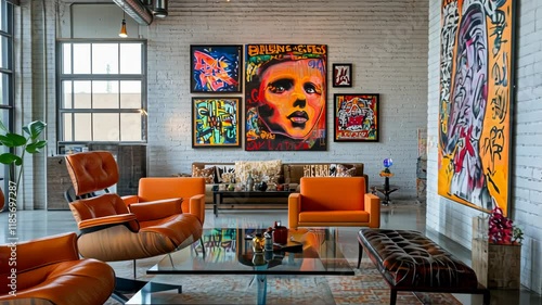 Modern Art Loft with Bright Furniture and Vibrant Wall Paintings