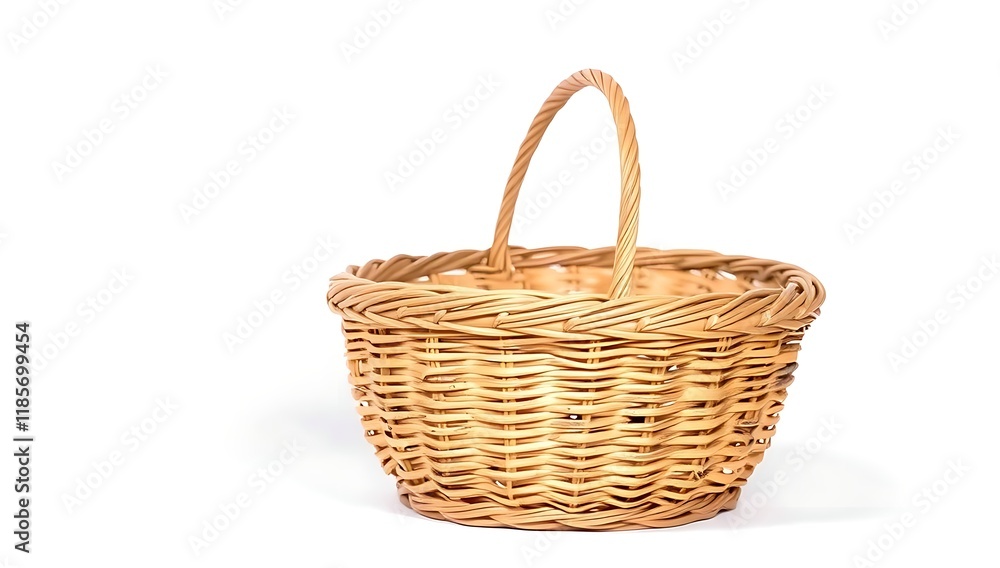 Empty wicker basket with handle on white. Empty wicker basket with handle on white.