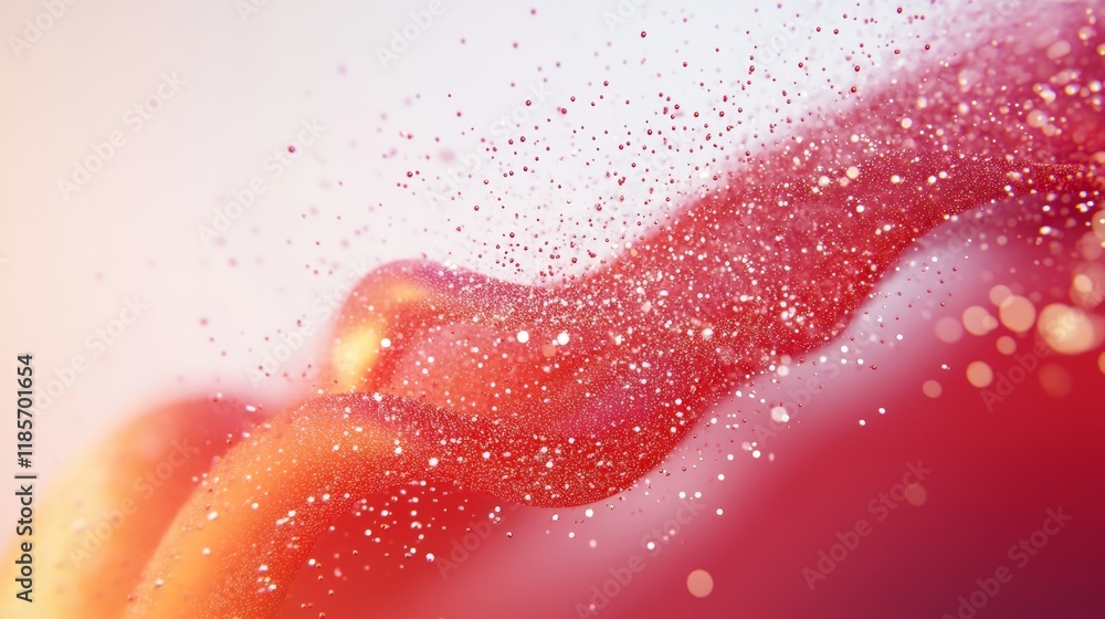 Abstract Red Waves with Glitter Particles in Soft Focus Background Abstract Red Waves with Glitter Particles in Soft Focus Background