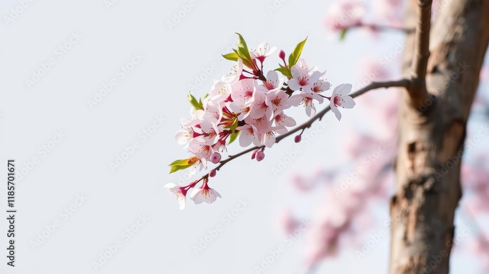 A delicate branch stretches from the tree's main trunk, supporting a cluster of plum blossoms in full bloom, blossoms, blooming, blossoms A delicate branch stretches from the tree's main trunk, supporting a cluster of plum blossoms in full bloom, blossoms, blooming, blossoms