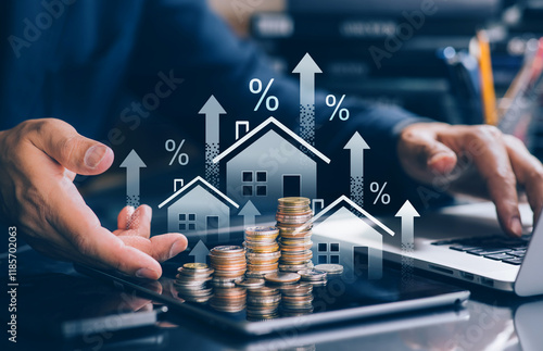 Investing opportunity with real estate or property project concepts.residential developer forecasting investment return.financial management and banking.