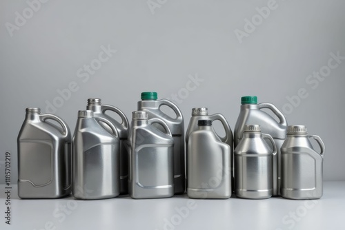 Silver Plastic Containers Grouped Together On White Background photo