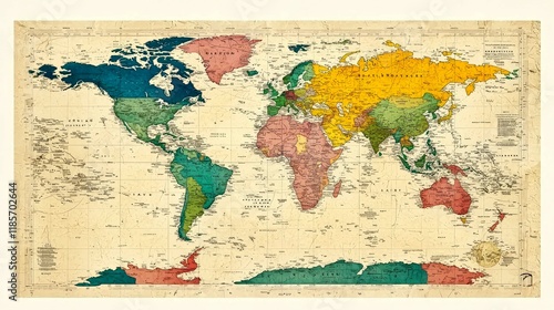 Vintage World Map: Antique Travel Atlas, Global Exploration, Geography Chart