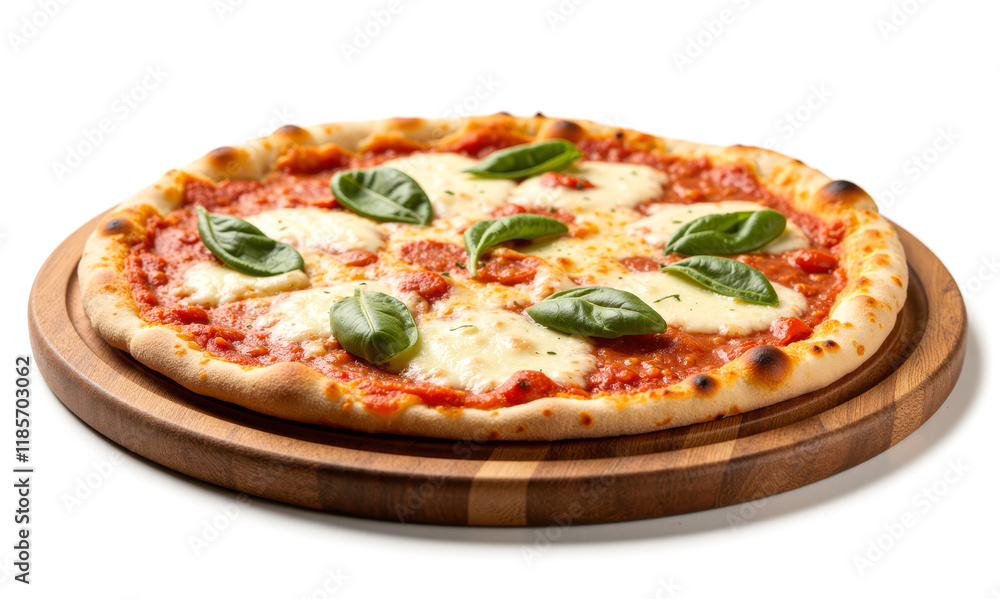 Delicious pizza with fresh tomatoes, melted cheese, and basil leaves on wooden board. food blogs, restaurant menus, and culinary websites. Italian cuisine Delicious pizza with fresh tomatoes, melted cheese, and basil leaves on wooden board. food blogs, restaurant menus, and culinary websites. Italian cuisine