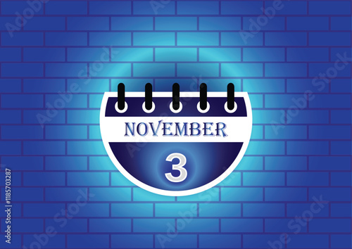 A stylized calendar page showing November 3rd, highlighted against a blue brick wall. The design is clean and modern, suitable for various uses.