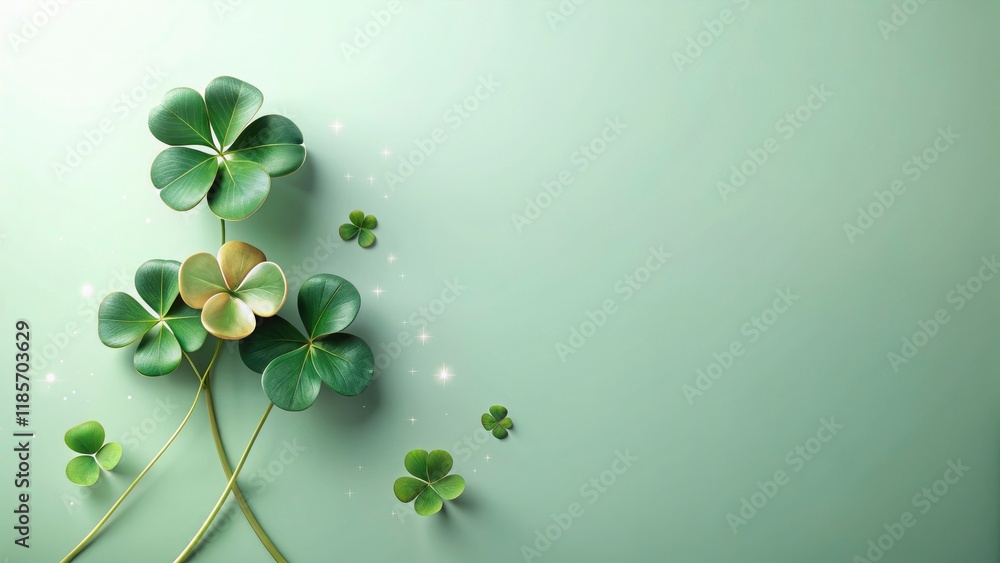 Green clover pattern creates a minimalist, modern holiday background. Simple and festive. Green clover pattern creates a minimalist, modern holiday background. Simple and festive.