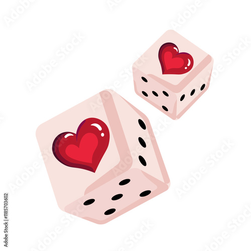 Made in uk Two dice with hearts, symbolizing a romantic gamble. A playful illustration perfect for Valentine's Day.