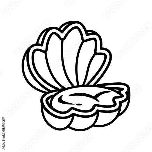 Made in uk A charming illustration line art of an engagement ring nestled inside a seashell-shaped box.  Perfect for wedding or proposal designs.