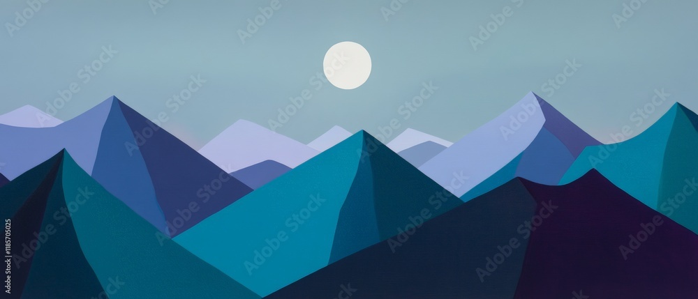 Mountains, digital landscape and serene night sky with full moon illuminating peaks. Abstract art design showcasing nature, tranquility, and artistic expression. Mountains, digital landscape and serene night sky with full moon illuminating peaks. Abstract art design showcasing nature, tranquility, and artistic expression.