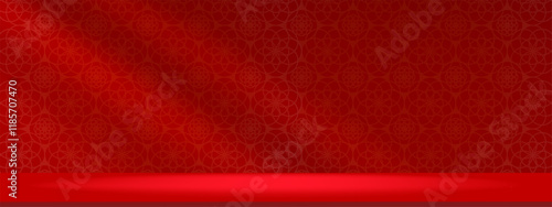 Chinese new year 2025,Studio Background Red Lunar Wallpaper,Studio Background with light on Platform 3d Podium for Product Display,Vector scene design web banner for New Year holiday Sale,Promotion