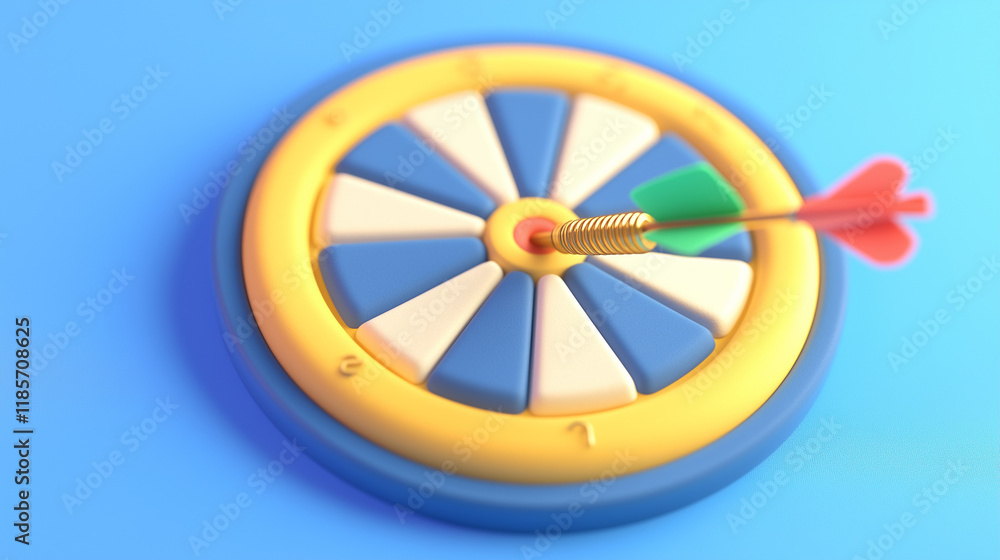 3D illustration of a dartboard with a dart stuck on a blue background 3D illustration of a dartboard with a dart stuck on a blue background