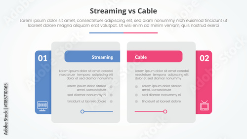 streaming services vs cable comparison opposite infographic concept for slide presentation with creative big table side with flat style