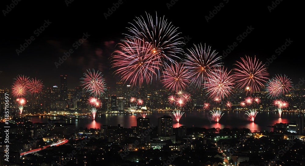 Cityscape Fireworks Display Night Celebration Cityscape Fireworks Display Night Celebration